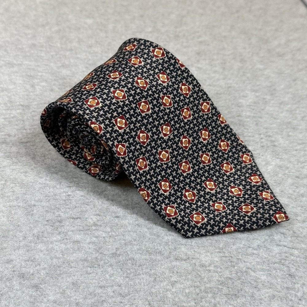 Vintage Chaps Ralph Lauren Mens Neck Tie‎ Navy Abstract Pattern 100% Silk Emblem